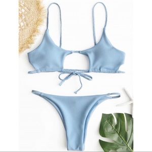 zaful ribbed braided cut out bikini